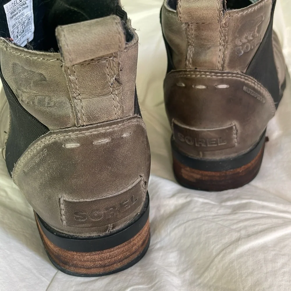 Sorel Emilie Waterproof Quarry Gray Leather Chelsea Ankle Boots Women 6.5 - Picture 7 of 7